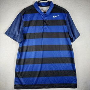 Nike Golf Mens XL Polo Shirt Blue And Black Striped Standard Fit Light Weight
